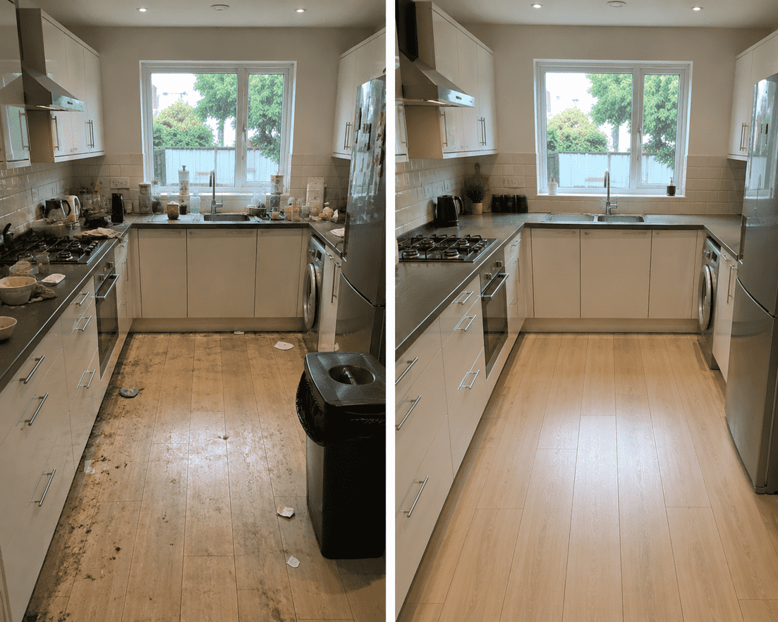Kitchen before and after deep clean
